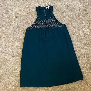 Beaded party dress in emerald green